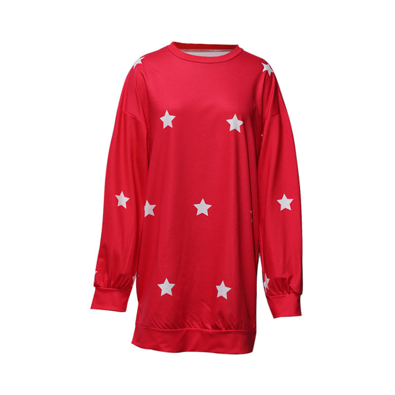 Side Slit Stars Round Neck Long Sleeve Sweatshirt